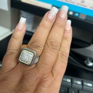Elegant Silver and Gold Square Ring